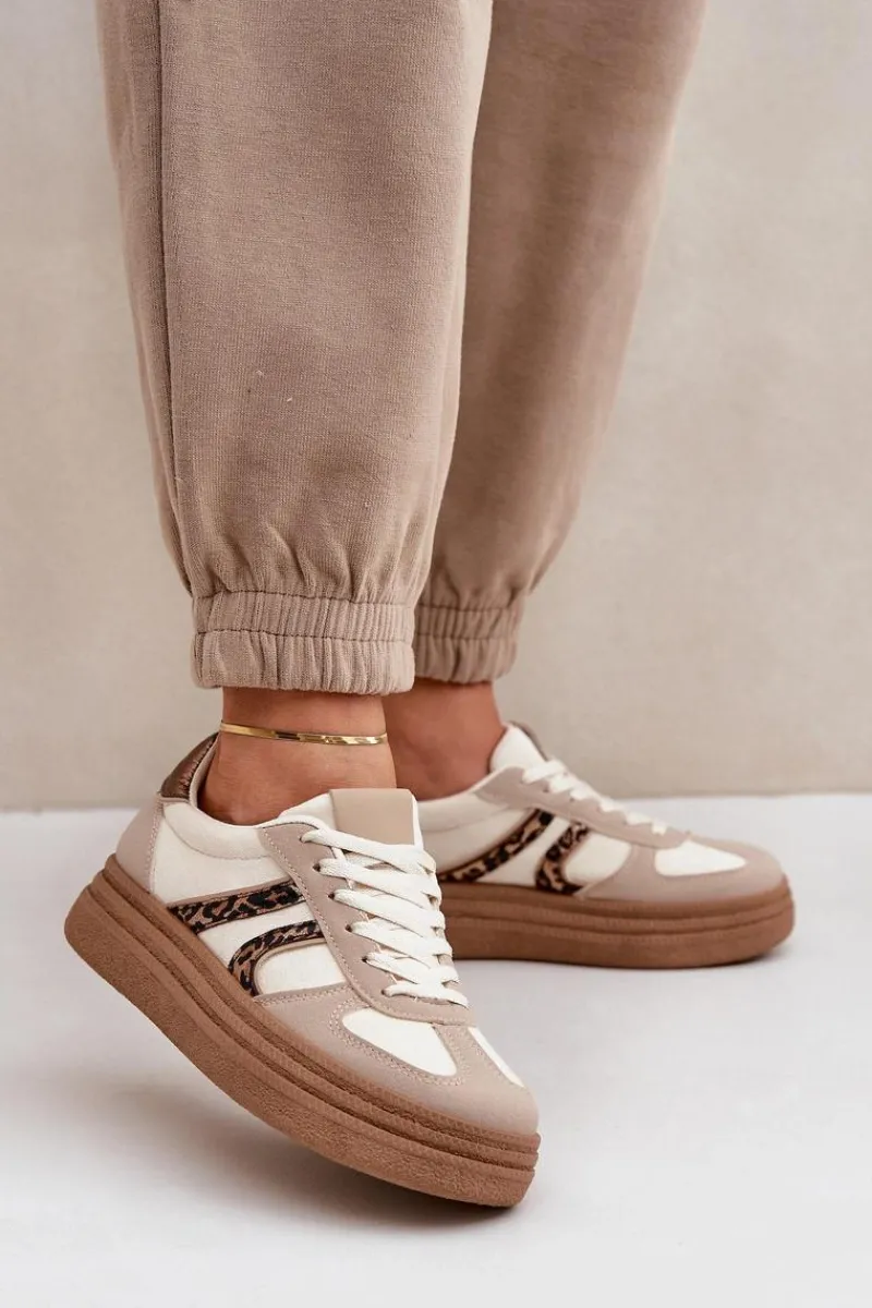 Sale Boto Sneakersy Damskie Na Platformie Beżowe Lesida