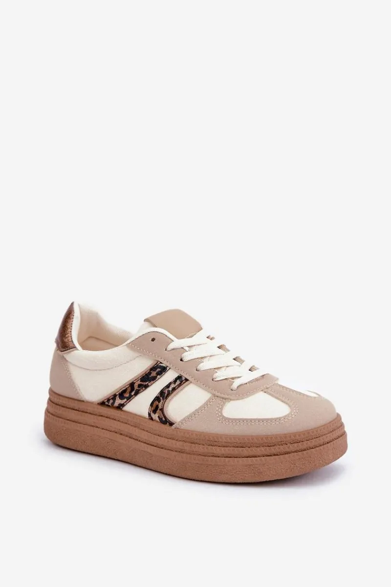 Sale Boto Sneakersy Damskie Na Platformie Beżowe Lesida