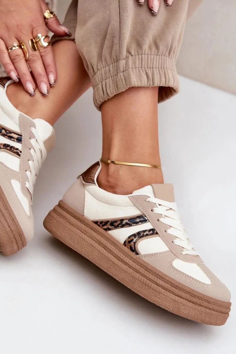 Sale Boto Sneakersy Damskie Na Platformie Beżowe Lesida