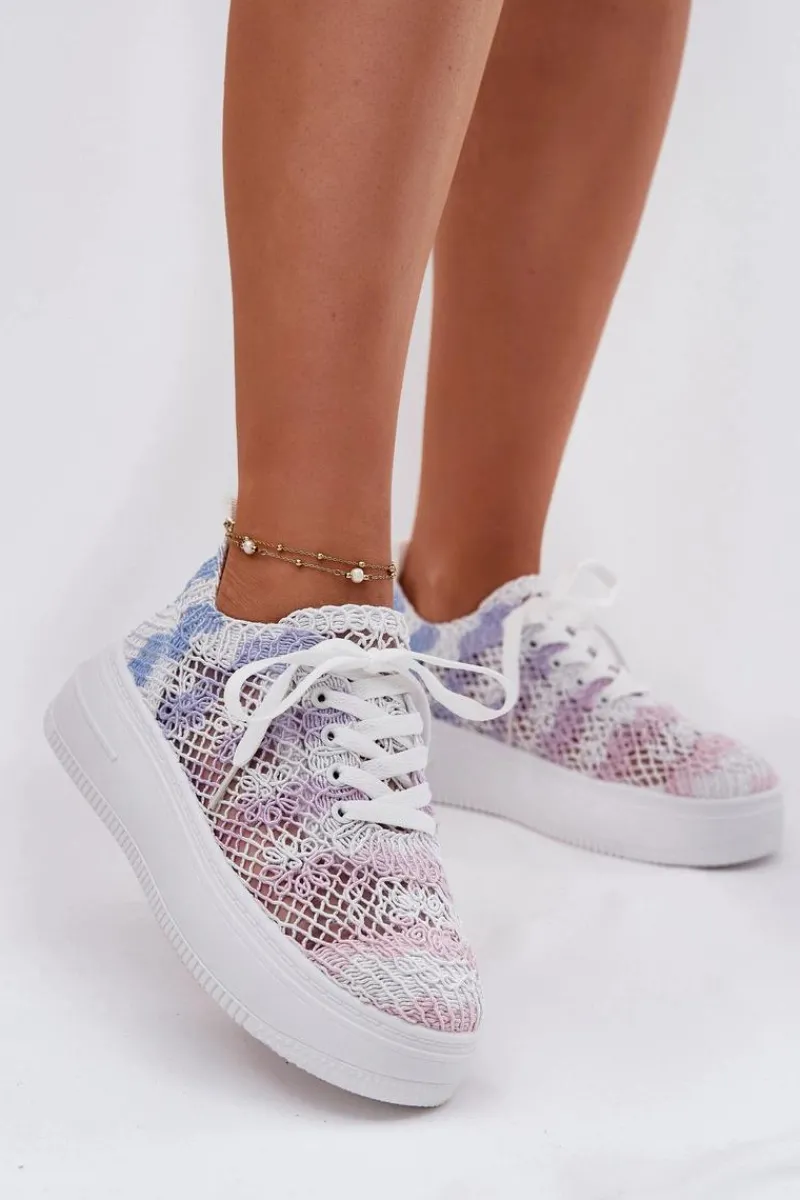 Sale Boto Sneakersy Damskie Na Platformie Z Szydełkową Cholewką Multikolor Mirietto Wielokolorowy