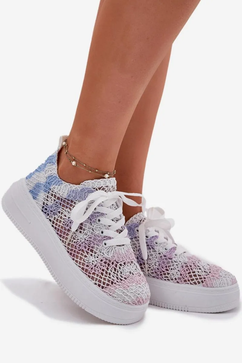 Sale Boto Sneakersy Damskie Na Platformie Z Szydełkową Cholewką Multikolor Mirietto Wielokolorowy