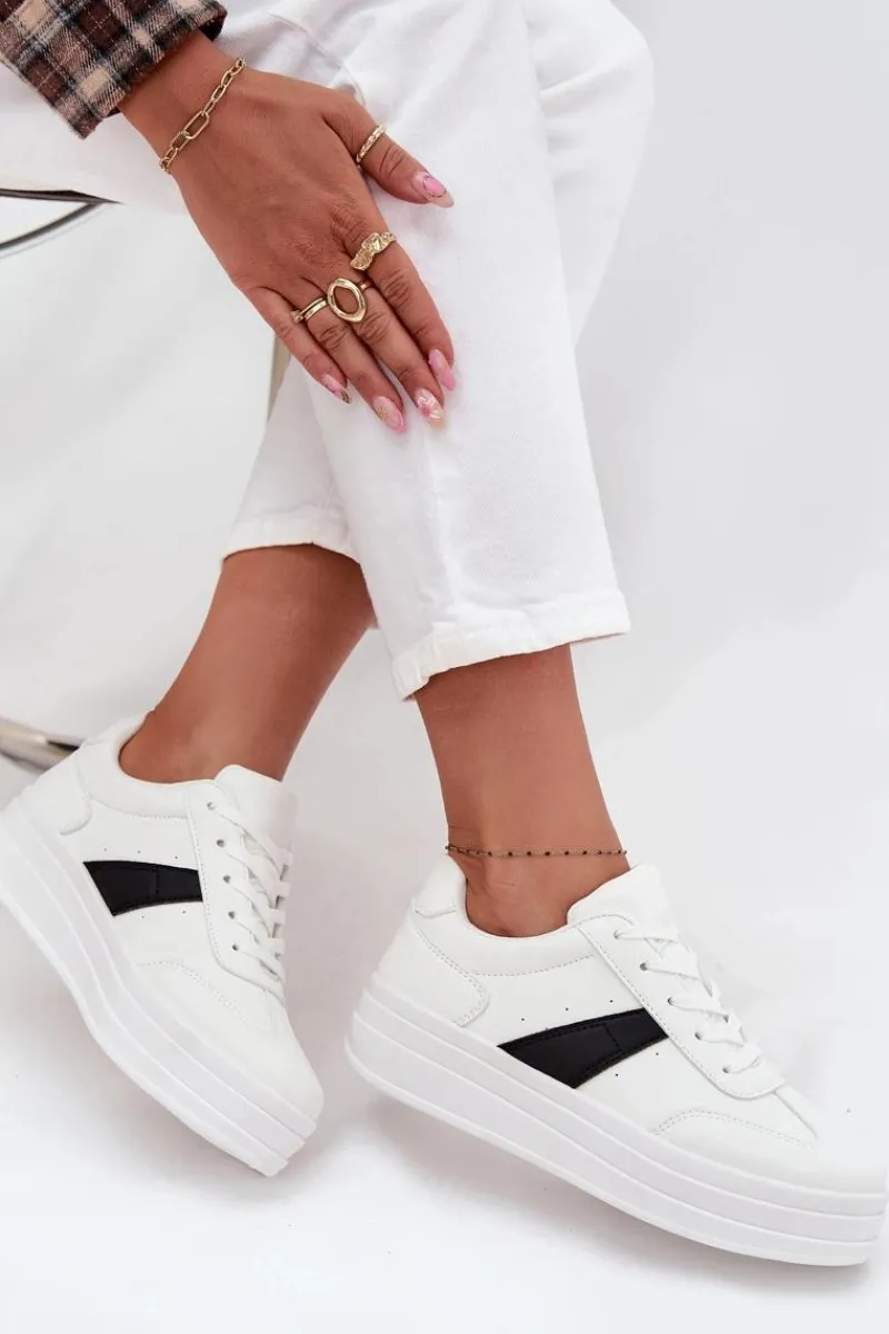 Sneakersy Damskie>Evento Sneakersy Damskie Na Platformie Białe Elvessia