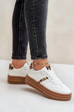 Outlet Sneakersy Damskie Na Platformie Panterka Białe Dravinnia Damskie Sneakersy Damskie
