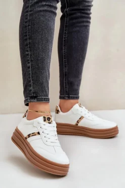 Outlet Sneakersy Damskie Na Platformie Panterka Białe Dravinnia Damskie Sneakersy Damskie