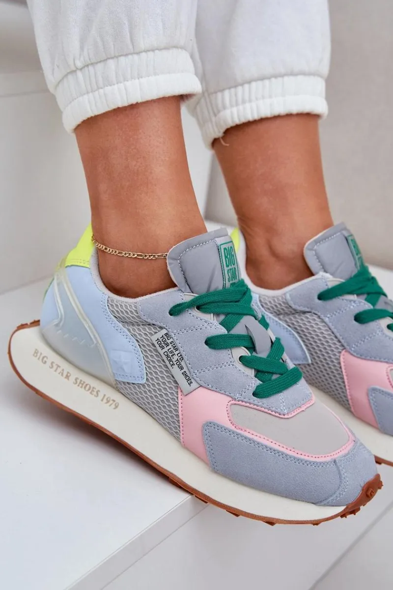 New Big Star Shoes Sneakersy Damskie Na Platformie Memory Foam System Big Star NN274682 Niebieskie