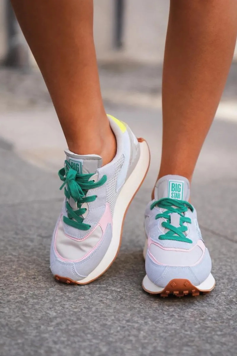 New Big Star Shoes Sneakersy Damskie Na Platformie Memory Foam System Big Star NN274682 Niebieskie