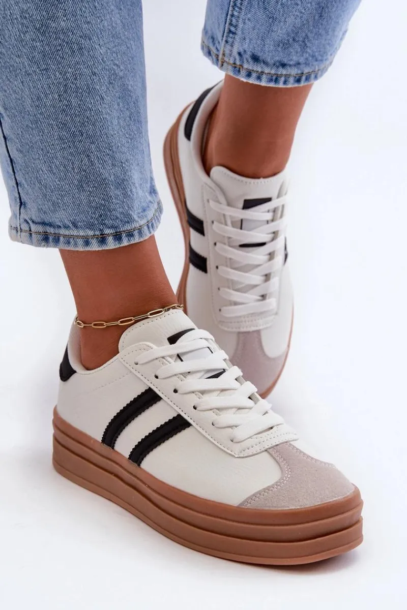 Sneakersy Damskie Na Platformie Białe Egelia Damskie Buty Sportowe Na Platformie|Sneakersy Damskie