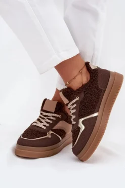Discount Sneakersy Damskie Na Platformie Z Futerkiem Typu Baranek Brązowe Frelina Damskie Buty Sportowe Na Platformie|Sneakersy Damskie