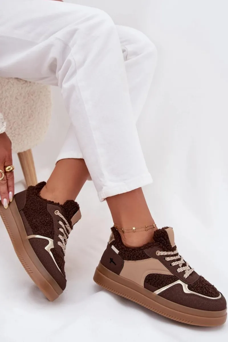 Discount Sneakersy Damskie Na Platformie Z Futerkiem Typu Baranek Brązowe Frelina Damskie Buty Sportowe Na Platformie|Sneakersy Damskie