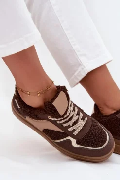 Discount Sneakersy Damskie Na Platformie Z Futerkiem Typu Baranek Brązowe Frelina Damskie Buty Sportowe Na Platformie|Sneakersy Damskie