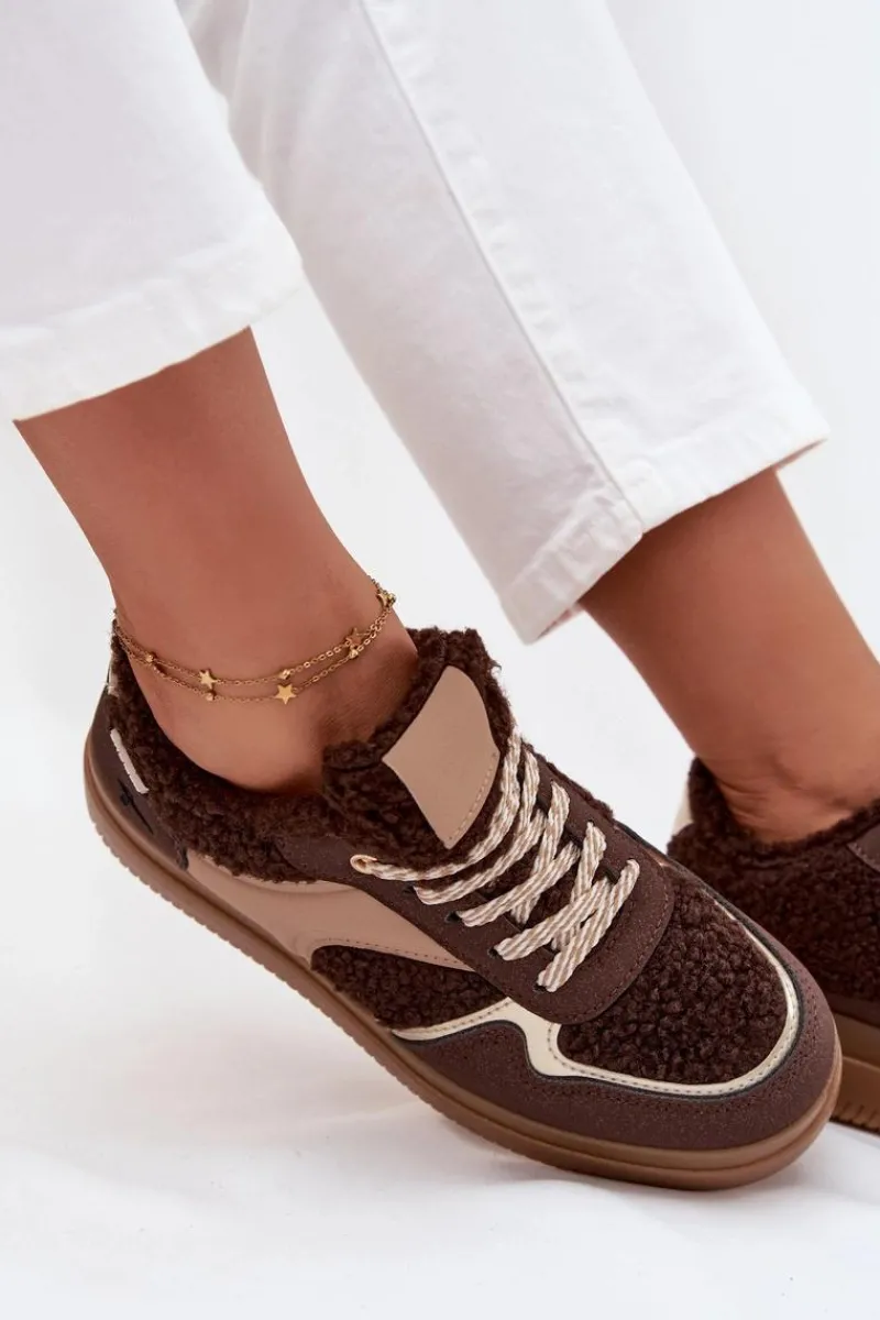 Discount Sneakersy Damskie Na Platformie Z Futerkiem Typu Baranek Brązowe Frelina Damskie Buty Sportowe Na Platformie|Sneakersy Damskie
