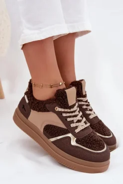 Discount Sneakersy Damskie Na Platformie Z Futerkiem Typu Baranek Brązowe Frelina Damskie Buty Sportowe Na Platformie|Sneakersy Damskie