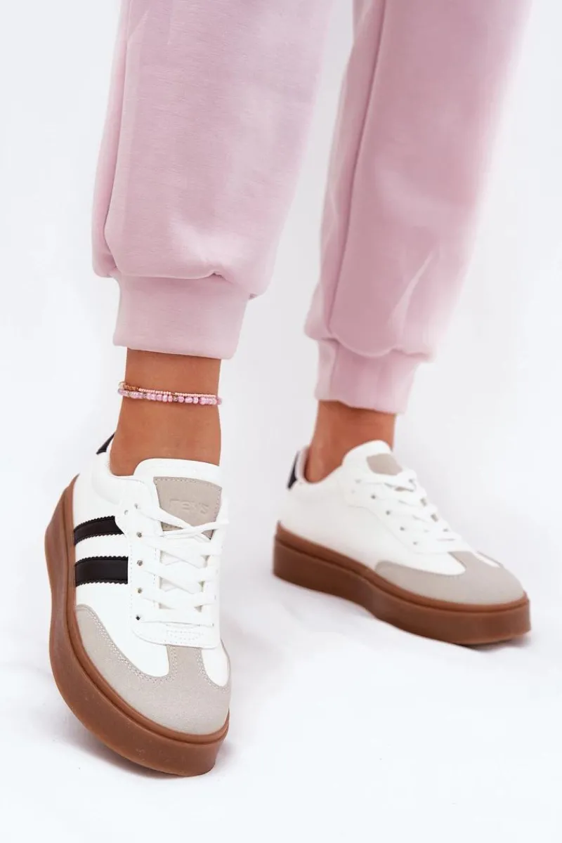 Sneakersy Damskie Na Platformie Z Eko Skóry Białe Elaraven Damskie Sneakersy Damskie