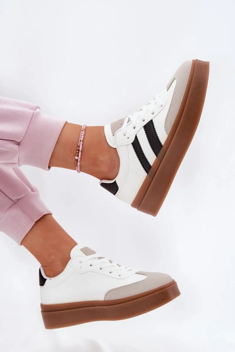 Sneakersy Damskie Na Platformie Z Eko Skóry Białe Elaraven Damskie Sneakersy Damskie