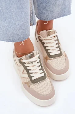 Sneakersy Damskie></noscript>Boto Sneakersy Damskie Na Platformie Panterka Beżowe Kelsia