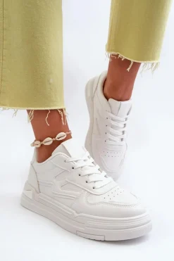 Sale Sneakersy Damskie Na Platformie Z Eko Skóry Białe Lynnette Damskie Buty Sportowe Na Platformie|Sneakersy Damskie