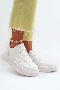 Sale Sneakersy Damskie Na Platformie Z Eko Skóry Białe Lynnette Damskie Buty Sportowe Na Platformie|Sneakersy Damskie