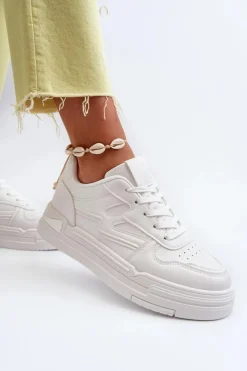 Sale Sneakersy Damskie Na Platformie Z Eko Skóry Białe Lynnette Damskie Buty Sportowe Na Platformie|Sneakersy Damskie