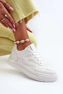 Sale Sneakersy Damskie Na Platformie Z Eko Skóry Białe Lynnette Damskie Buty Sportowe Na Platformie|Sneakersy Damskie