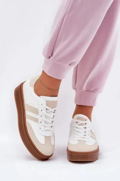 Sneakersy Damskie>Evento Sneakersy Damskie Na Platformie Z Eko Skóry Beżowo-Białe Ediriella