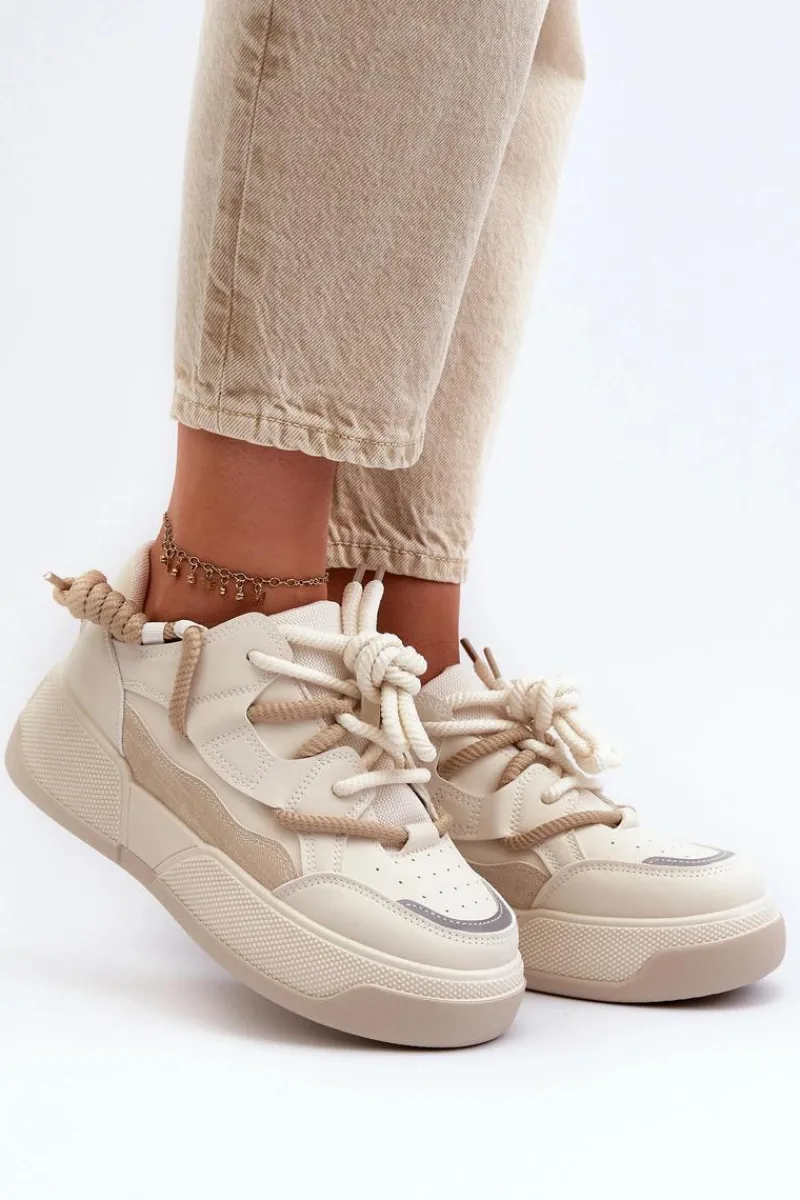 Sale Sneakersy Damskie Na Platformie Beżowe Moariella Damskie Sneakersy Damskie