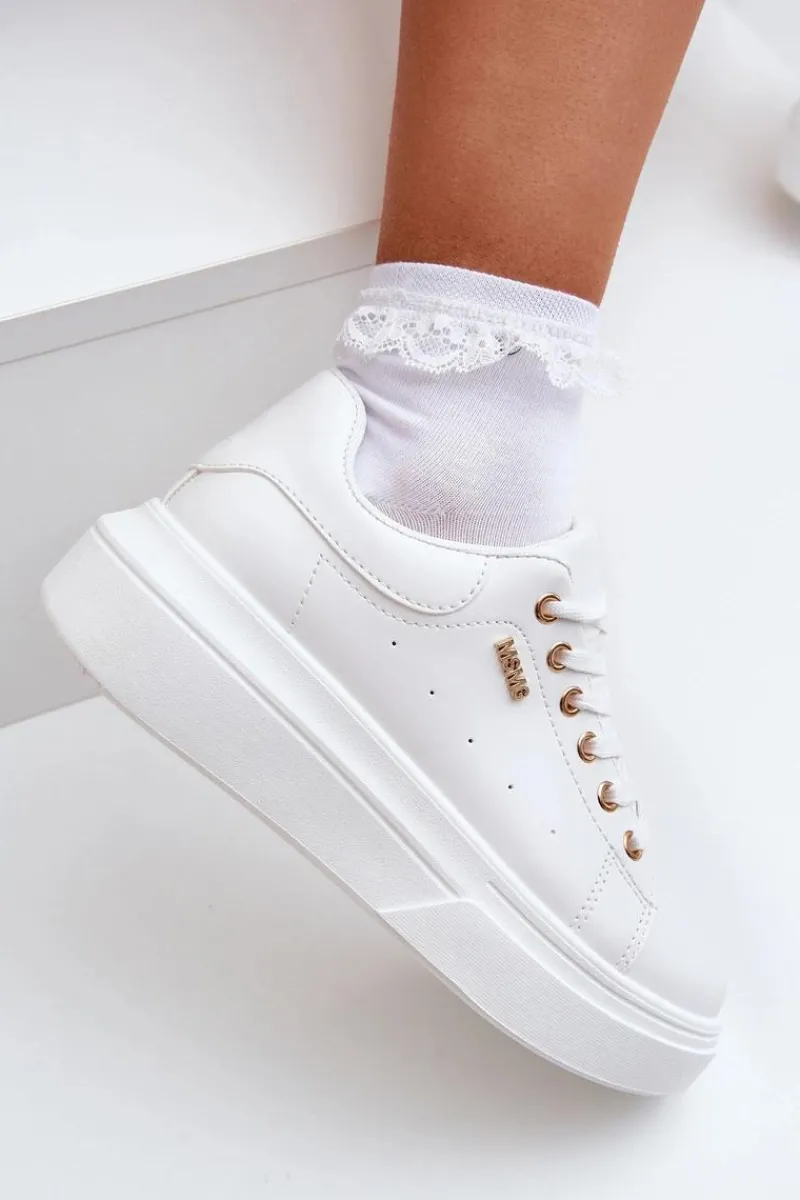 Hot Sneakersy Damskie Na Platformie Eko Skóra Białe Lelandine Damskie Buty Sportowe Na Platformie|Sneakersy Damskie