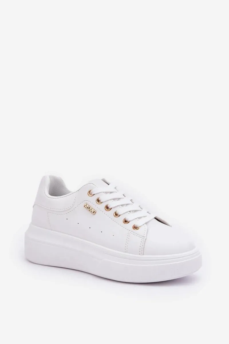 Hot Sneakersy Damskie Na Platformie Eko Skóra Białe Lelandine Damskie Buty Sportowe Na Platformie|Sneakersy Damskie