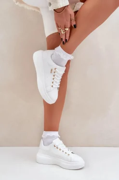 Hot Sneakersy Damskie Na Platformie Eko Skóra Białe Lelandine Damskie Buty Sportowe Na Platformie|Sneakersy Damskie