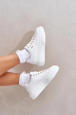 Hot Sneakersy Damskie Na Platformie Eko Skóra Białe Lelandine Damskie Buty Sportowe Na Platformie|Sneakersy Damskie