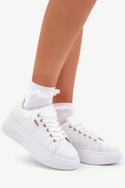 Hot Sneakersy Damskie Na Platformie Eko Skóra Białe Lelandine Damskie Buty Sportowe Na Platformie|Sneakersy Damskie
