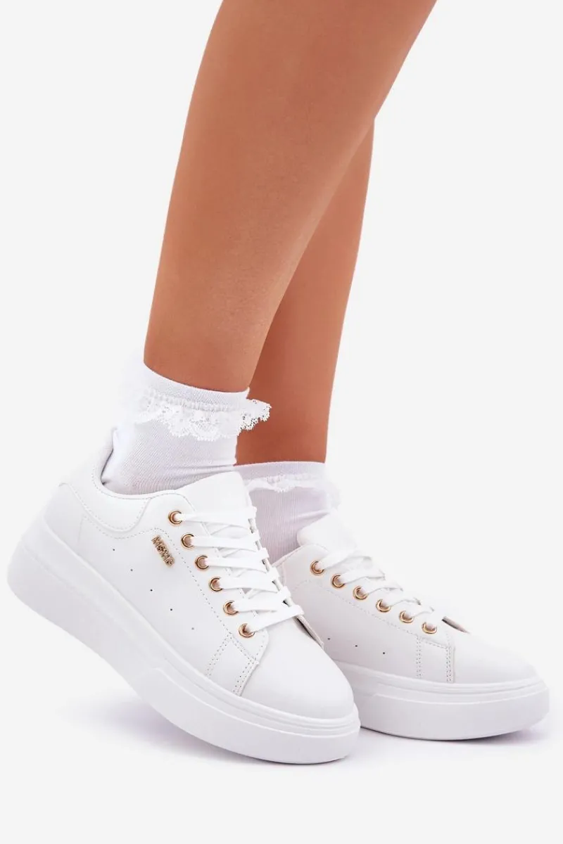 Hot Sneakersy Damskie Na Platformie Eko Skóra Białe Lelandine Damskie Buty Sportowe Na Platformie|Sneakersy Damskie
