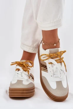 Sneakersy Damskie>Boto Sneakersy Damskie Na Platformie Z Podwójnym Sznurowaniem Panterka Białe Niteria Biały