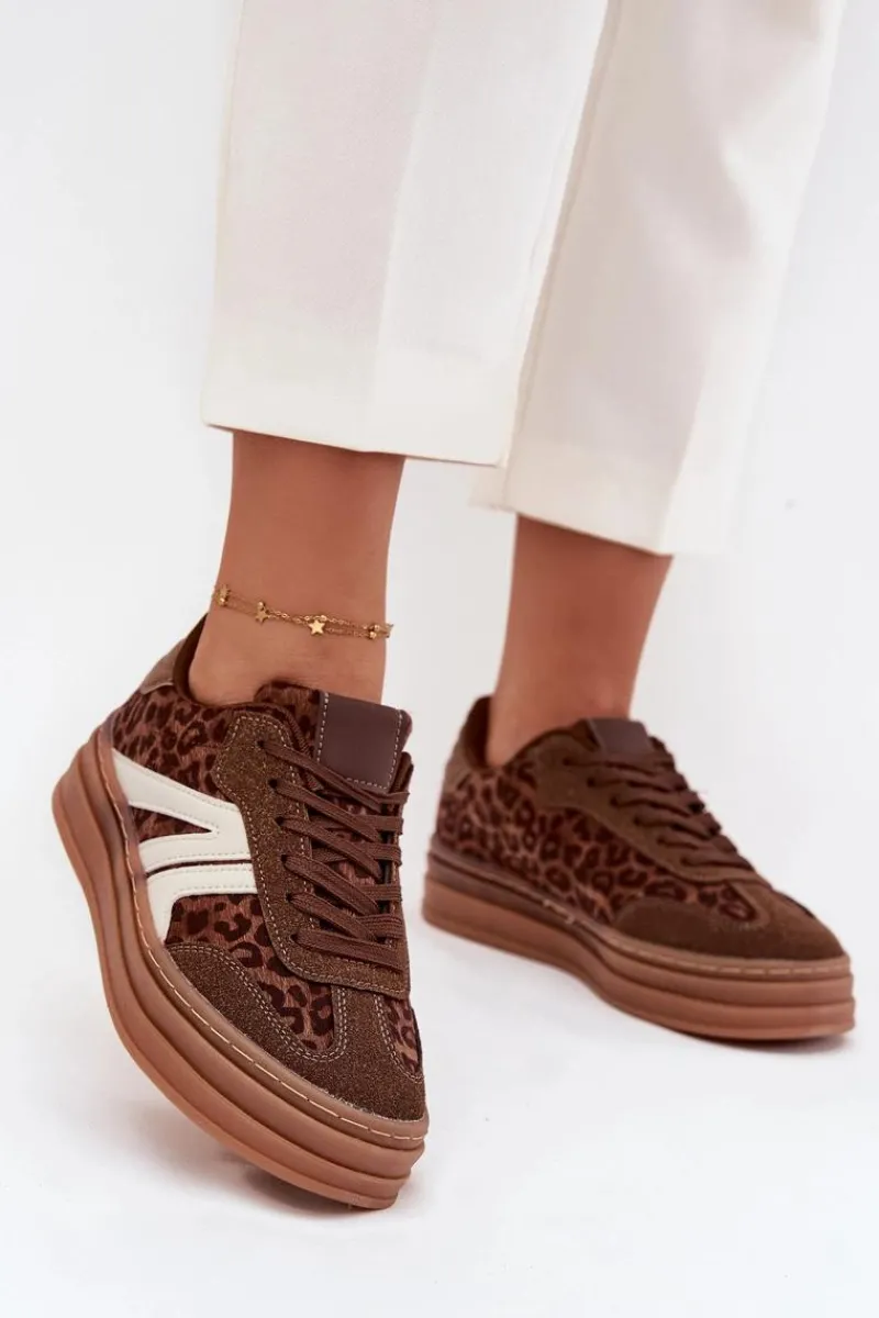 Sneakersy Damskie>Boto Sneakersy Damskie Na Platformie Panterka Brązowe Skye