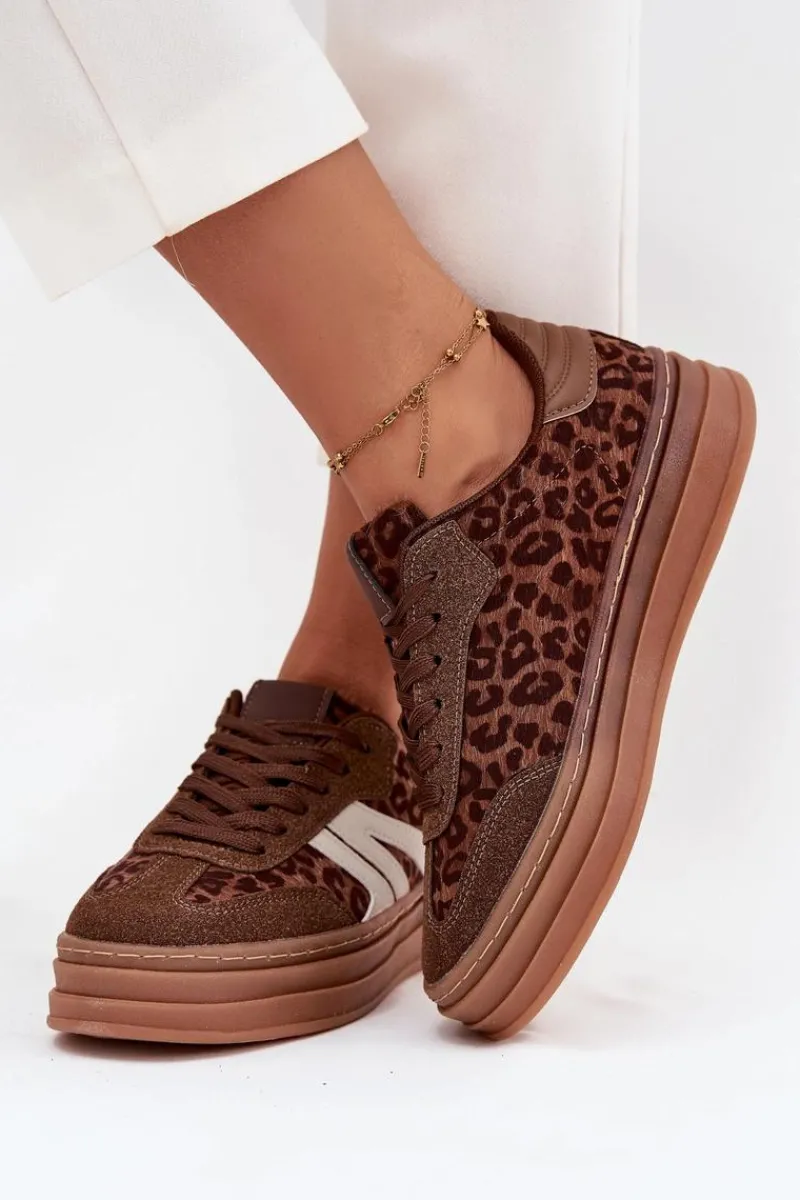 Sneakersy Damskie>Boto Sneakersy Damskie Na Platformie Panterka Brązowe Skye