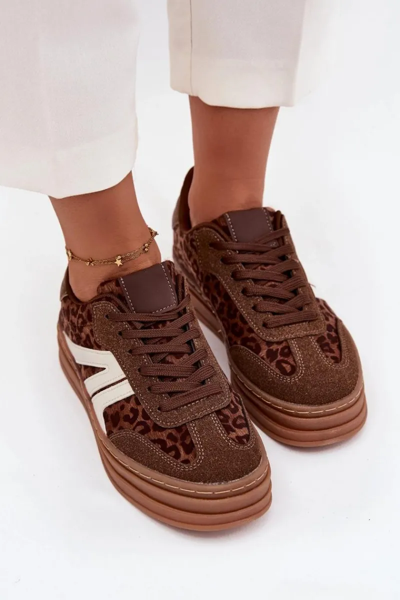 Sneakersy Damskie>Boto Sneakersy Damskie Na Platformie Panterka Brązowe Skye