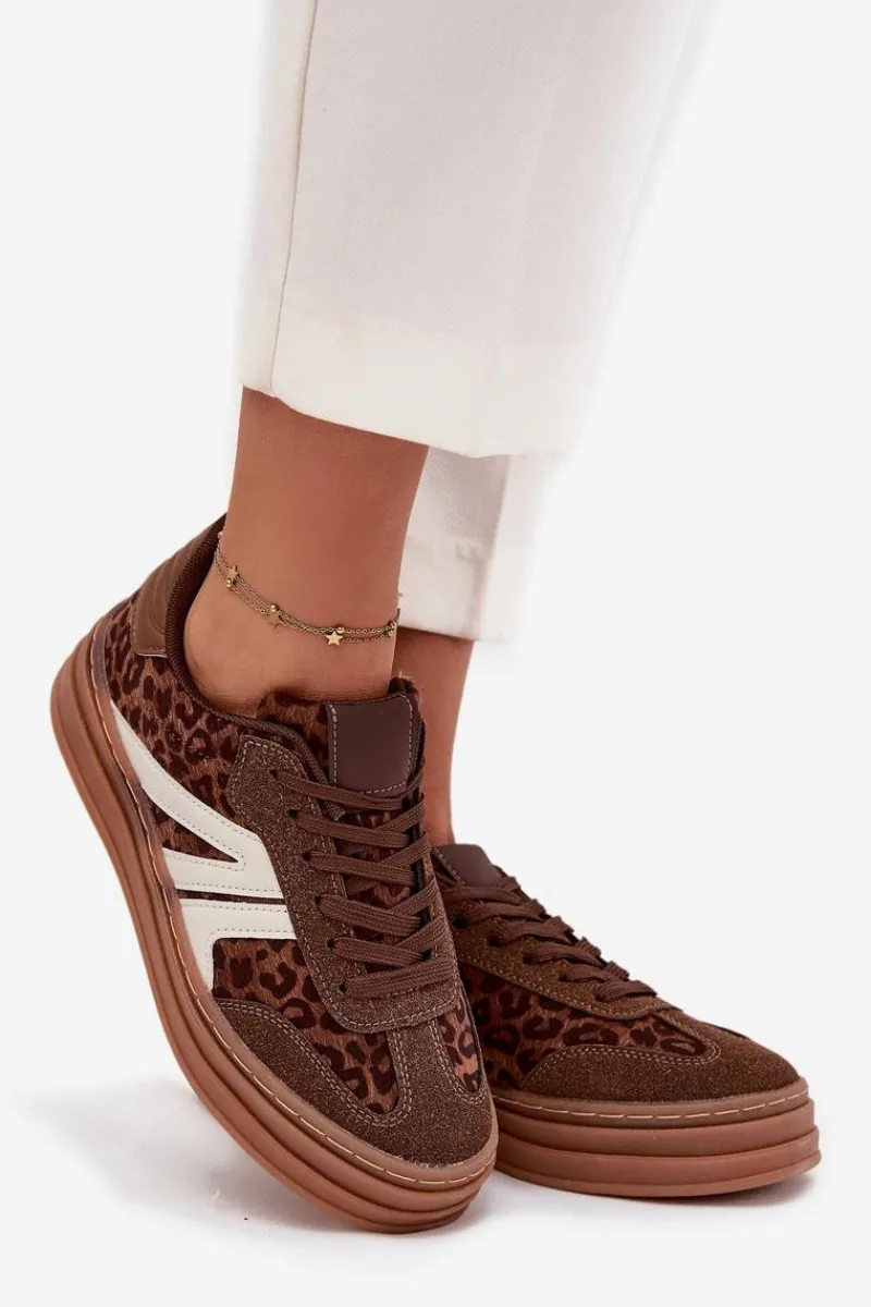 Sneakersy Damskie>Boto Sneakersy Damskie Na Platformie Panterka Brązowe Skye