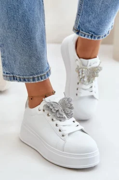 Buty Sportowe Na Platformie|Sneakersy Damskie>Boto Sneakersy Damskie Na Platformie Z Motylem Biało-Srebrne Naritevia