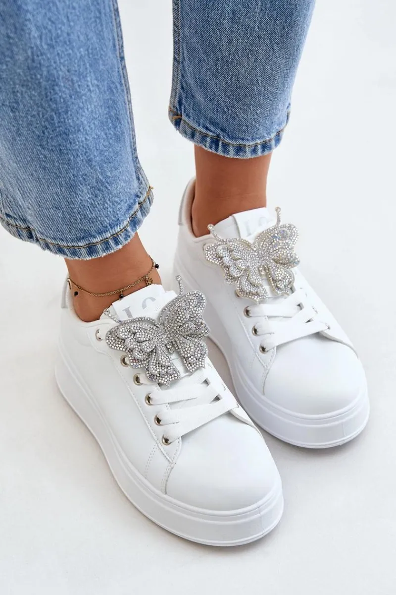Buty Sportowe Na Platformie|Sneakersy Damskie>Boto Sneakersy Damskie Na Platformie Z Motylem Biało-Srebrne Naritevia