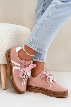 New Boto Sneakersy Damskie Na Platformie Z Ozdobami Różowe Vinness Różowy