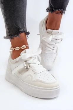 Buty Sportowe Na Platformie|Sneakersy Damskie>Boto Sneakersy Damskie Na Platformie Z Eko Skóry Białe Moun Biały