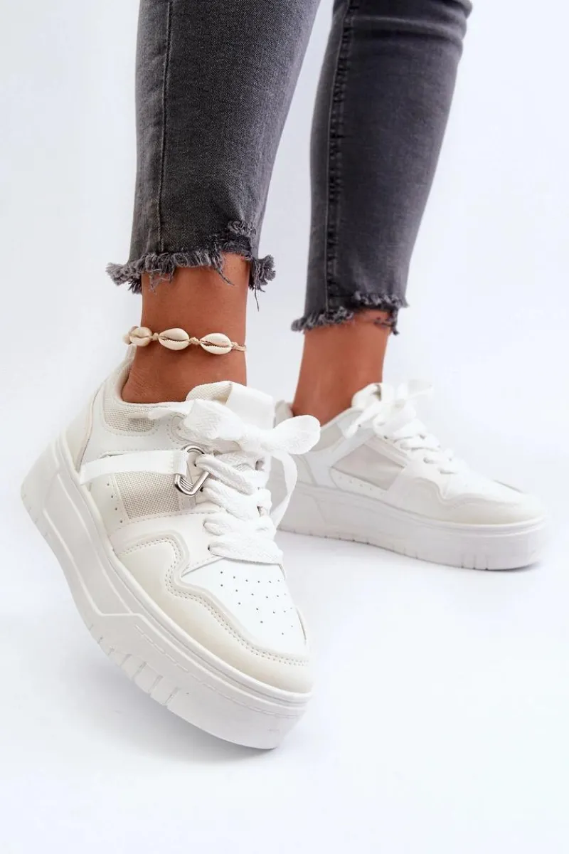 Buty Sportowe Na Platformie|Sneakersy Damskie>Boto Sneakersy Damskie Na Platformie Z Eko Skóry Białe Moun Biały