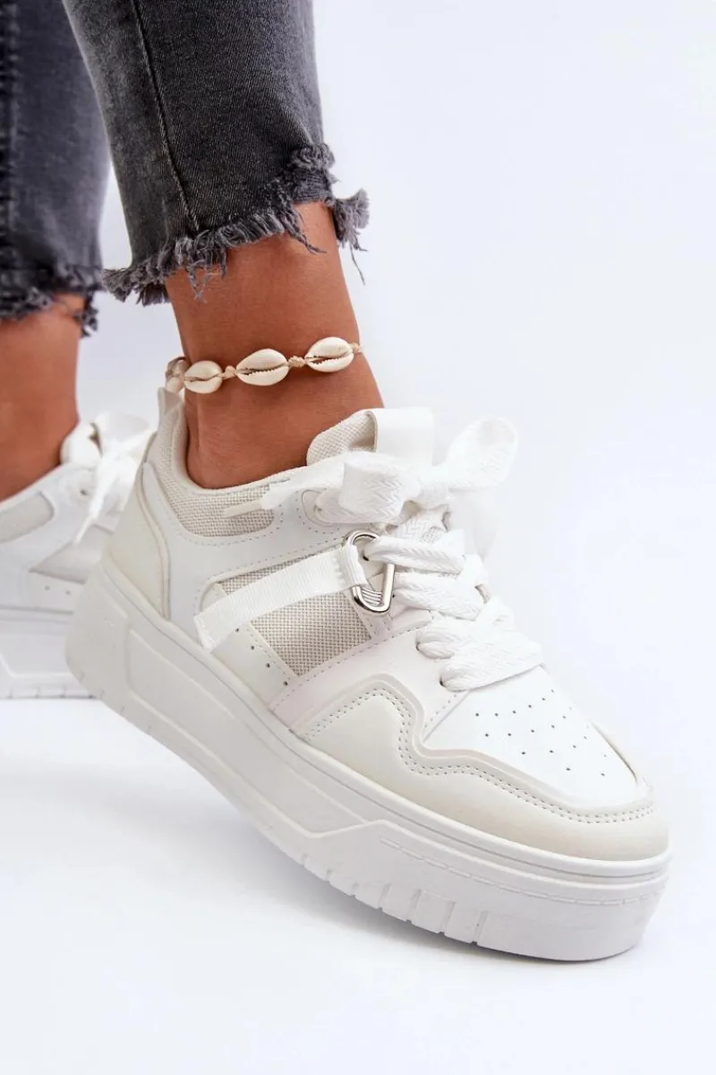 Buty Sportowe Na Platformie|Sneakersy Damskie>Boto Sneakersy Damskie Na Platformie Z Eko Skóry Białe Moun Biały