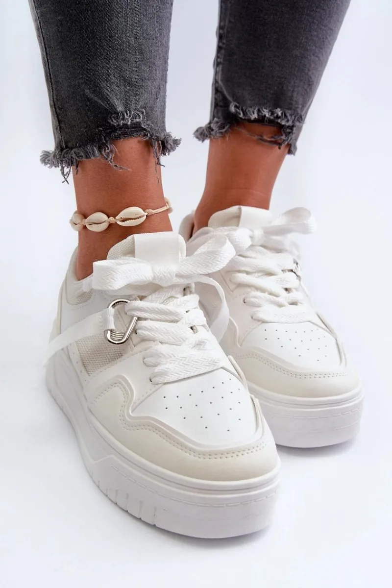 Buty Sportowe Na Platformie|Sneakersy Damskie>Boto Sneakersy Damskie Na Platformie Z Eko Skóry Białe Moun Biały