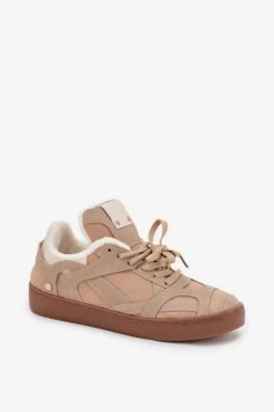 Online Sneakersy Damskie Na Platformie Ocieplane Futerkiem Beżowe Solvia Damskie Sneakersy Damskie
