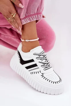 Best Sneakersy Damskie Na Platformie Biało-Czarne Ofenale Damskie Buty Sportowe Na Platformie|Sneakersy Damskie