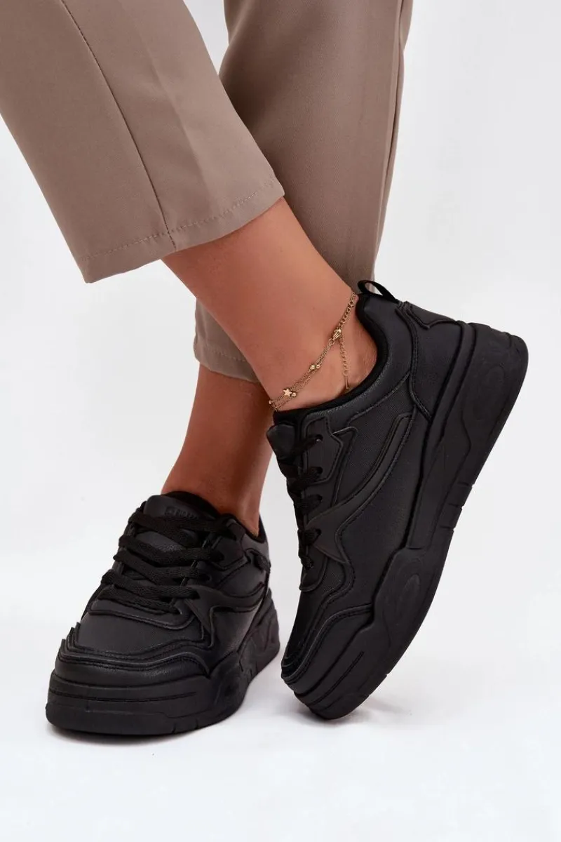 Big Star Shoes Sneakersy Damskie Na Platformie Big Star SS274589 HI-POLY SYSTEM Czarne Czarny