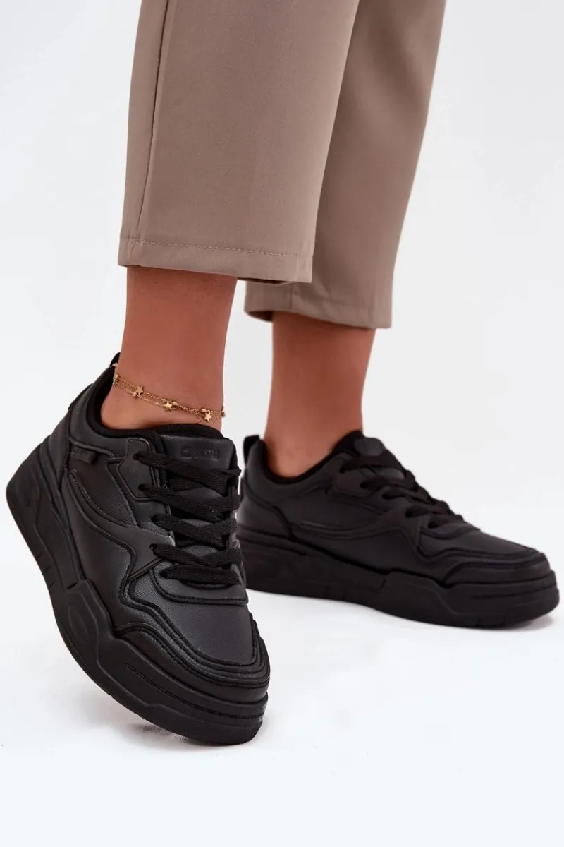 Big Star Shoes Sneakersy Damskie Na Platformie Big Star SS274589 HI-POLY SYSTEM Czarne Czarny