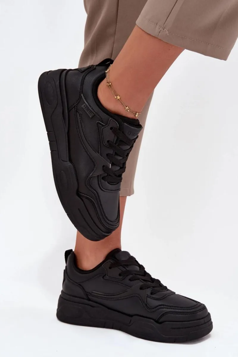 Big Star Shoes Sneakersy Damskie Na Platformie Big Star SS274589 HI-POLY SYSTEM Czarne Czarny