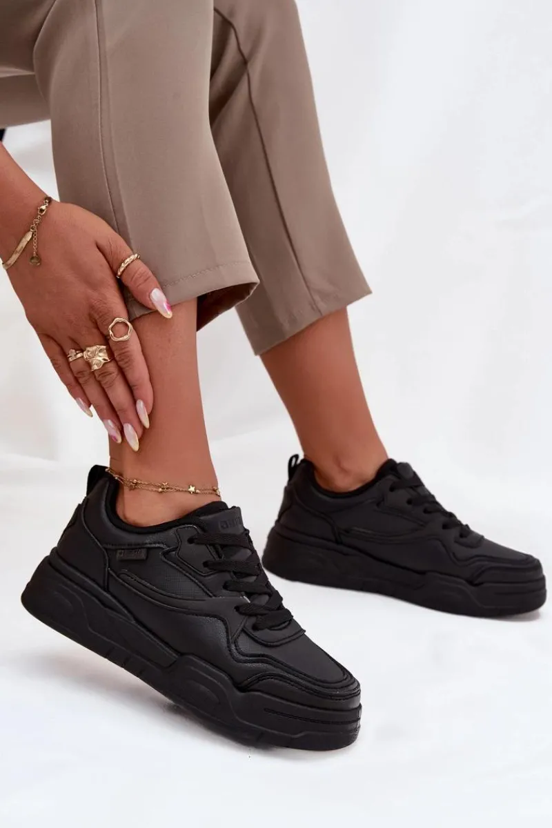 Big Star Shoes Sneakersy Damskie Na Platformie Big Star SS274589 HI-POLY SYSTEM Czarne Czarny