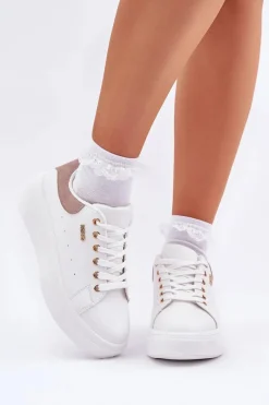 Buty Sportowe Na Platformie|Sneakersy Damskie>Boto Sneakersy Damskie Na Platformie Eko Skóra Białe Lelandine